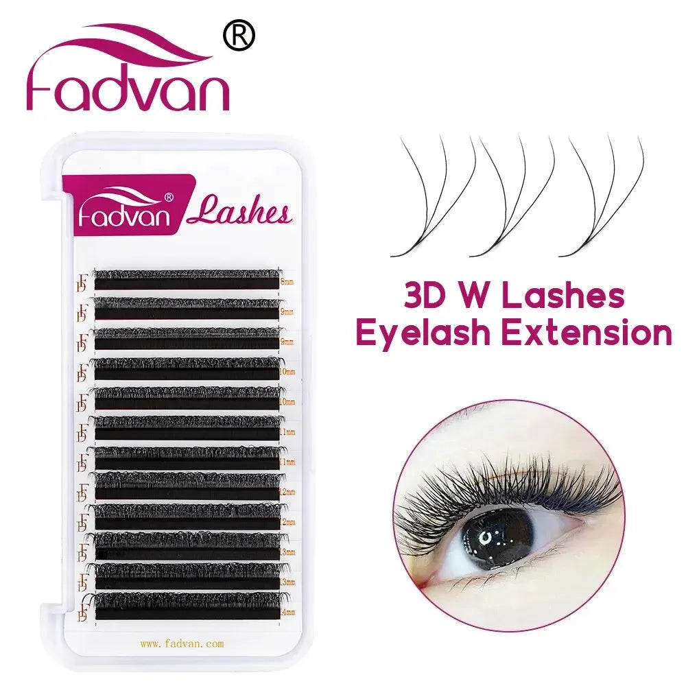 Fadvan 3D W Lashes 0.07 D Premade W Fan Lash Extensions Natural Soft Black W Style Lashes Faux Mink Individual Lashes