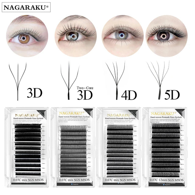 NAGARAKU 3D 4D 5D 6D W Shape Premade Fans Automatic Flowering Eyelash Extensions Natural Soft Light Full Dense